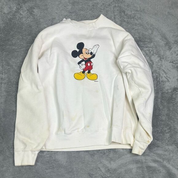 Vintage 90s Mickey Mouse Pullover Sweatshirt Men’s Size Large White - Picture 1 of 10